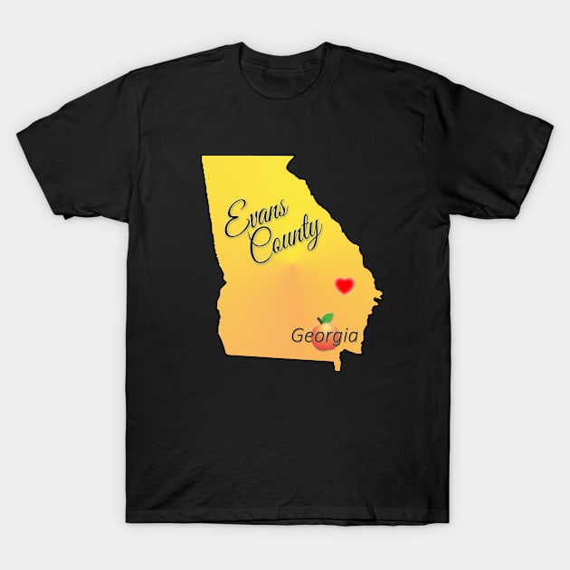 Evans County Georgia state with heart locator T-Shirt by Silver Pines Art